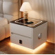 Тумба QYJXF02 из экокожи с LED подстветкой, USB, датчик движения, беспроводная зарядка, Bluetooth-аудио Белая