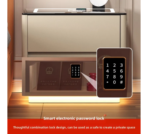 Тумба QYJXF02 из экокожи с LED подстветкой, USB, датчик движения, беспроводная зарядка, Bluetooth-аудио Белая