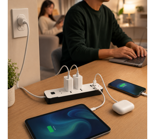 Удлинитель сетевой развивающий AND WL-7 / Удлинитель с USB портами / Сетевой фильтр на 3 розетки, (2хUSB+Type-C), 2м