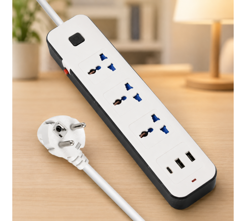 Удлинитель сетевой развивающий AND WL-7 / Удлинитель с USB портами / Сетевой фильтр на 3 розетки, (2хUSB+Type-C), 2м
