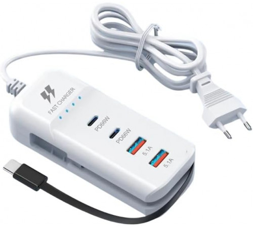 Швидкий зарядний пристрій 66 Вт, 2 USB-порти та 2 PD-порти, Type-C / Компактна, багатофункціональна, потужна зарядна станція за 278 грн
