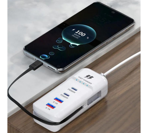 Швидкий зарядний пристрій 66 Вт, 2 USB-порти та 2 PD-порти, Type-C / Компактна, багатофункціональна, потужна зарядна станція за 278 грн