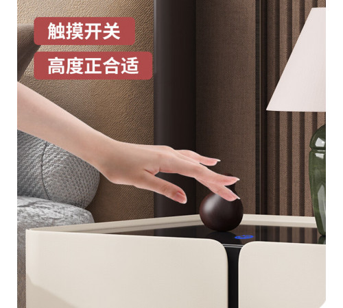 Прикроватная тумба из экокожи с LED подстветкой, USB, датчик освещения, беспроводная зарядка, Bluetooth-аудио Белая