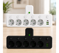 Мережевий фільтр 5 розеток + USB/адаптер на 5 розеток + USB з індивідуальними кнопками та LED-підсвічуванням
