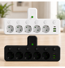 Сетевой фильтр 5 розеток + USB/адаптер на 5 розеток + USB с индивидуальными кнопками и LED-подсветкой