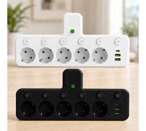 Сетевой фильтр 5 розеток + USB/адаптер на 5 розеток + USB с индивидуальными кнопками и LED-подсветкой