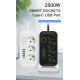 Сетевой фильтр питания UA Power Socket F09U 3 розетки +4USB +Type-C Port 2m, сетевой удлинитель розеток