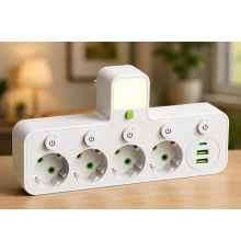 Мережевий фільтр 4 розетки + USB / адаптер на 4 розетки + USB з індивідуальними кнопками та LED-підсвічуванням Білий