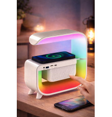 Ночник аккумуляторный RGB G 3 с беспроводной зарядкой 15W и Bluetooth колонкой 3W Настольная смарт лампа