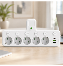 Сетевой фильтр 5 розеток + USB/адаптер на 5 розеток + USB с индивидуальными кнопками и LED-подсветкой Белый
