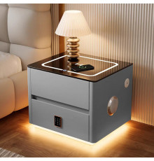Тумба QYJXF02 из экокожи с LED подстветкой, USB, датчик движения, беспроводная зарядка, Bluetooth-аудио Серая