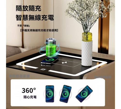 Тумба QYJXF02 из экокожи с LED подстветкой, USB, датчик движения, беспроводная зарядка, Bluetooth-аудио Серая