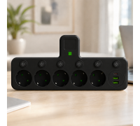 Мережевий фільтр 5 розеток + USB/адаптер на 5 розеток + USB з індивідуальними кнопками та LED-підсвічуванням Чорний