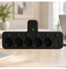 Сетевой фильтр 5 розеток + USB/адаптер на 5 розеток + USB с индивидуальными кнопками и LED-подсветкой Черный