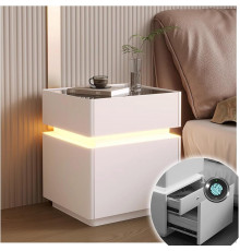 Тумба из экокожи XXF02 с LED подстветкой, сейфом, беспроводная зарядка, Bluetooth-аудио Белая 40х40х51