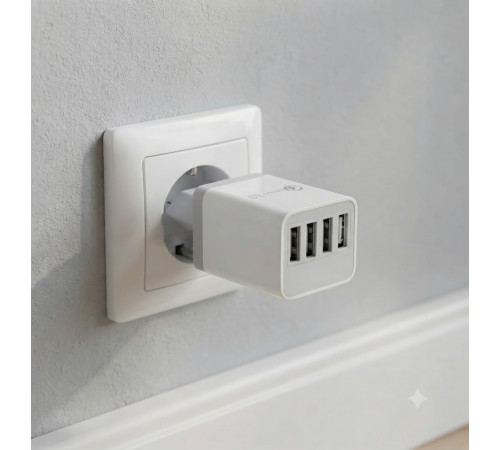 Адаптер Fast Charge 220v 4 USB D22 / Мережевий зарядний пристрій з підтримкою швидкого заряджання