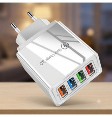 Адаптер Fast Charge 220v 4 USB D22 / Мережевий зарядний пристрій з підтримкою швидкого заряджання