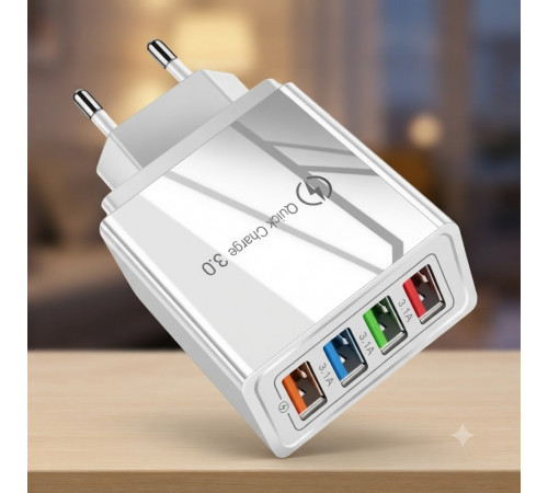 Адаптер Fast Charge 220v 4 USB D22 / Мережевий зарядний пристрій з підтримкою швидкого заряджання