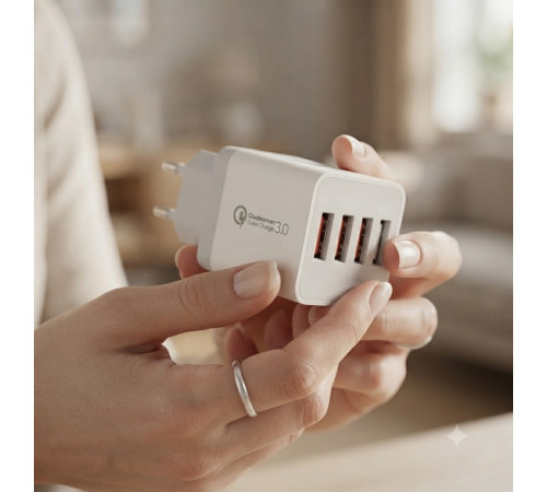 Адаптер Fast Charge 220v 4 USB D22 / Мережевий зарядний пристрій з підтримкою швидкого заряджання