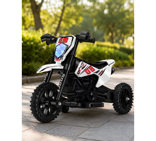 Электромотоцикл для детей Cool Mountain 26X-130 / Детский электро мотоцикл с LED-подсветкой и музыкой Белый