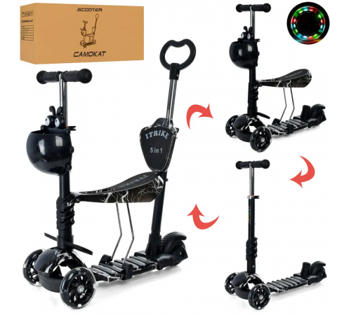 Дитячий Самокат 5 в 1 з підніжками та батьківською ручкою Best Scooter, PU колеса, Підсвічування коліс