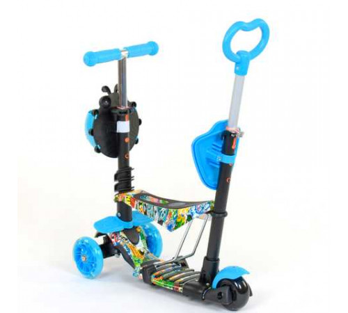 Дитячий Самокат 5 в 1 з підніжками та батьківською ручкою Best Scooter, PU колеса, Підсвічування коліс