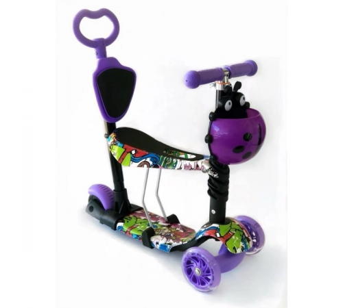 Дитячий Самокат 5 в 1 з підніжками та батьківською ручкою Best Scooter, PU колеса, Підсвічування коліс