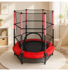 Батут дитячий для дому TILLY BT-RJ-0072 із захисною сіткою діаметр 140 см до 100 кг Червоний