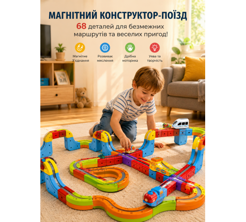 Магнитный конструктор поезд Magnetic DIY Rail Car / Детский конструктор / Магнитная железная дорога для детей