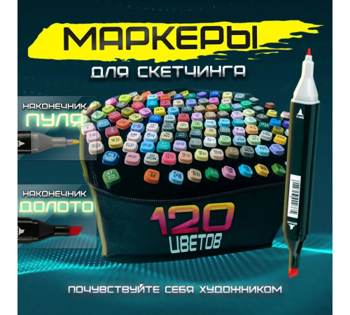 Маркери художні двосторонні 120, Набір професійних двосторонніх маркерів, Фломастери в сумочці IW-36 за 783 грн