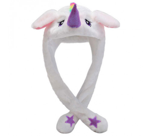 Карнавальная шапка с подсветкой: белый единорог с поднимающимися ушами BJ-30