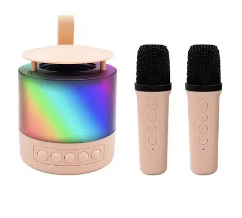 Портативная Bluetooth колонка K19 с подсветкой LED и двумя микрофонами для караоке Pink JI-87