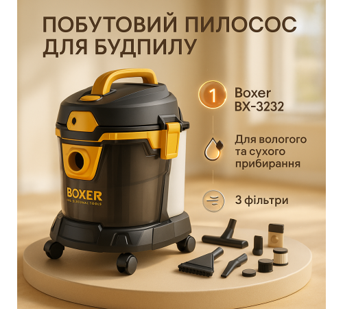 Промышленный пылесос Boxer BX-3232 для влажной и сухой уборки 2400Вт. NJ-52