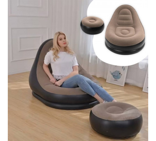 Надувное кресло с пуфом для отдыха AIR SOFA велюровое CS-68