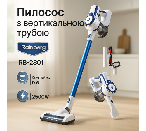 Вертикальный пылесос с турбощеткой Rainberg, Мощный ручной пылесос для дома Отличный ручной CG-10