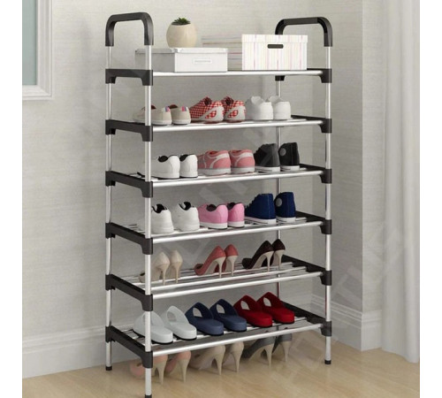 Стеллаж складной для обуви Shoe Rack 6 полок 56х28х113см, Полка для обуви с пластиковыми соединениями ZK-55