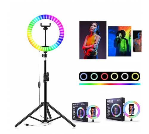 Кольцевая лампа со Штативом RGB 36 см,Светодиодная LED лампа,Кольцевой свет,Разноцветная лампа блогера