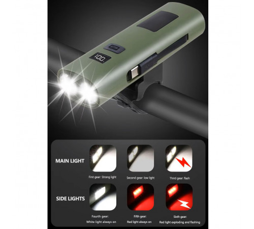 Велофара Z818-2x3W+COB(white+red), power bank, Li-Ion аккум., ЗУ Type-C (100) за 450 грн
