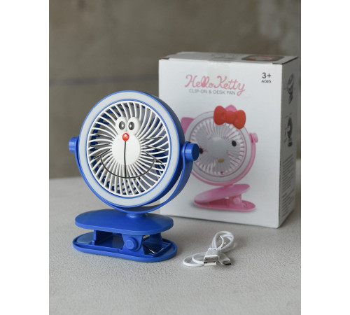 Портативний USB міні-вентилятор на прищіпці HelloKitty працює від Павербанку, Синій РА5039 за 153 грн