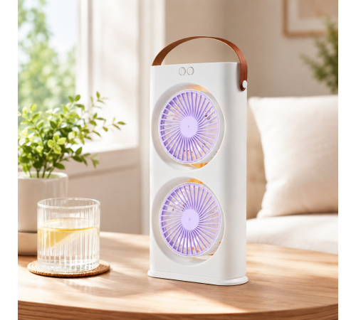 Настольный вентилятор Double-ended Spray Fan 1200 мАг / Аккумуляторный портативный вентилятор с пультом и LED-подсветкой