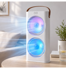 Настольный вентилятор Double-ended Spray Fan 1200 мАг / Аккумуляторный портативный вентилятор с пультом и LED-подсветкой
