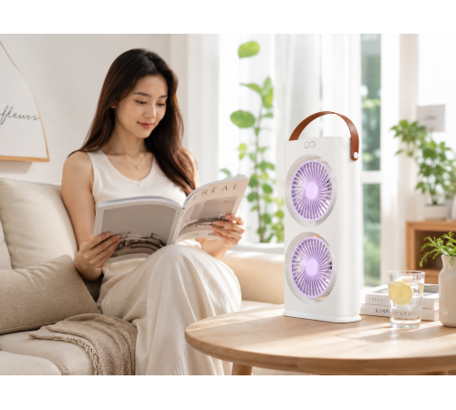 Настольный вентилятор Double-ended Spray Fan 1200 мАг / Аккумуляторный портативный вентилятор с пультом и LED-подсветкой