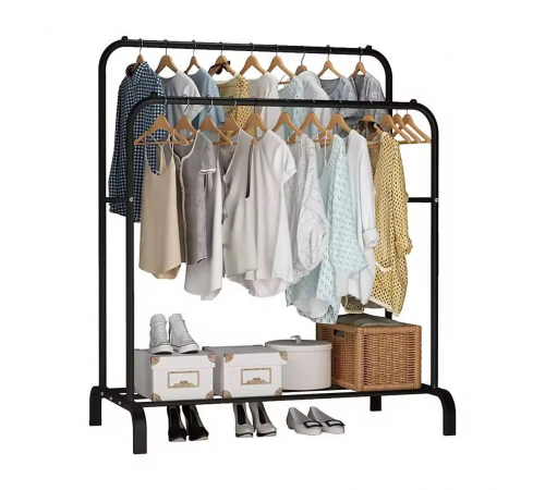 Двойная стойка–вешалка для одежды Double floor Hanger TW610 с полкой для обуви и крючками (10) за 1346 грн