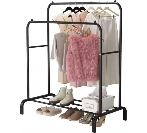 Двойная стойка–вешалка для одежды Double floor Hanger TW610 с полкой для обуви и крючками (10) за 1346 грн