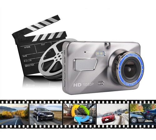 Видеорегистратор автомобильный, Full HD 1080P, 4 дюйма, IPS, переднее и заднее синее зеркало