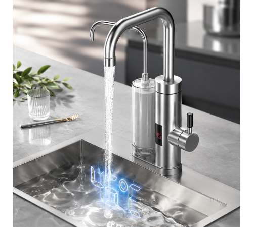 Проточний водонагрівач 2в1 Multifunctional heating cleaning faucet / Кран електричний проточний з LCD-диспеєм ZSW-D02 за 1501 грн