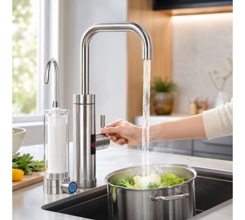 Проточний водонагрівач 2в1 Multifunctional heating cleaning faucet / Кран електричний проточний з LCD-диспеєм ZSW-D02 за 1501 грн