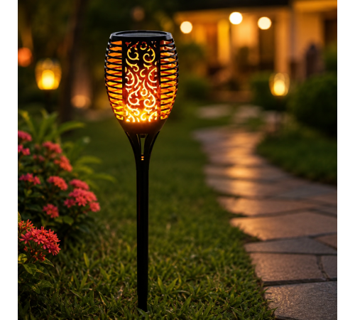 Садовый светильник Solar flame 1 шт / Водонепроницаемый фонарь факел 109 см / Фонарь 96 LED теплый белый свет