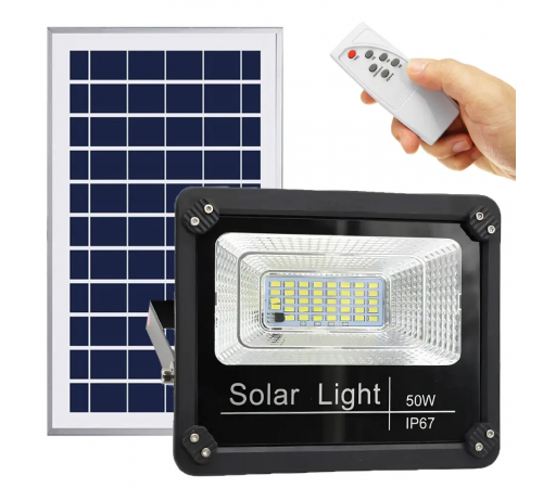 Уличный прожектор-светильник с солнечной панелью + пульт, 50W, W722 / Аккумуляторный фонарь на солнечной батарее