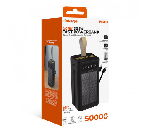 Батарея универсальная Linkage LKP-47 Solar 22.5W 50000mAh Black